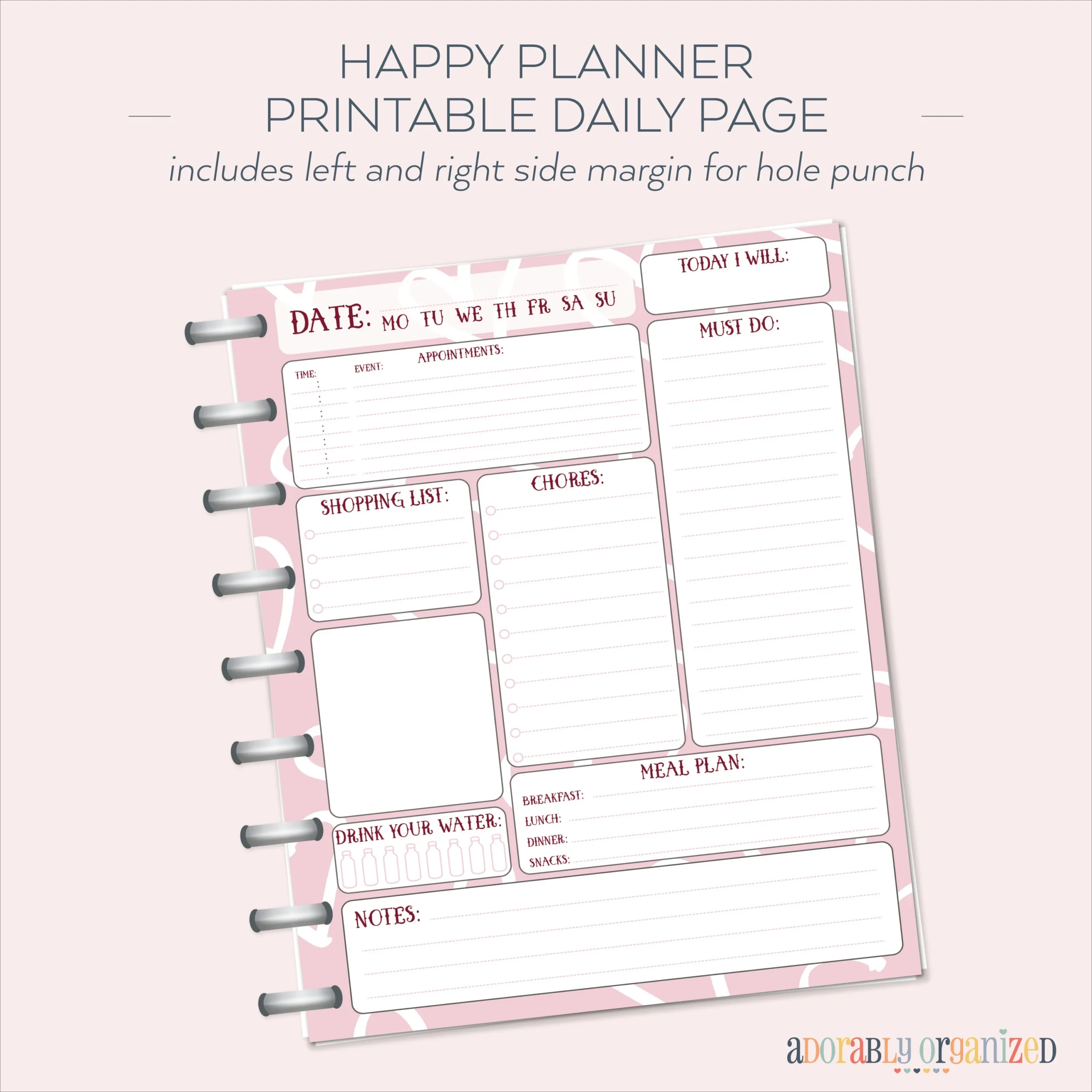 HAPPY PLANNER PRINTABLE Daily Planner Refills Inserts 7 X 9 25 Girl Crush Create 365 Me My Big Ideas Mambi Daily Valentine Etsy