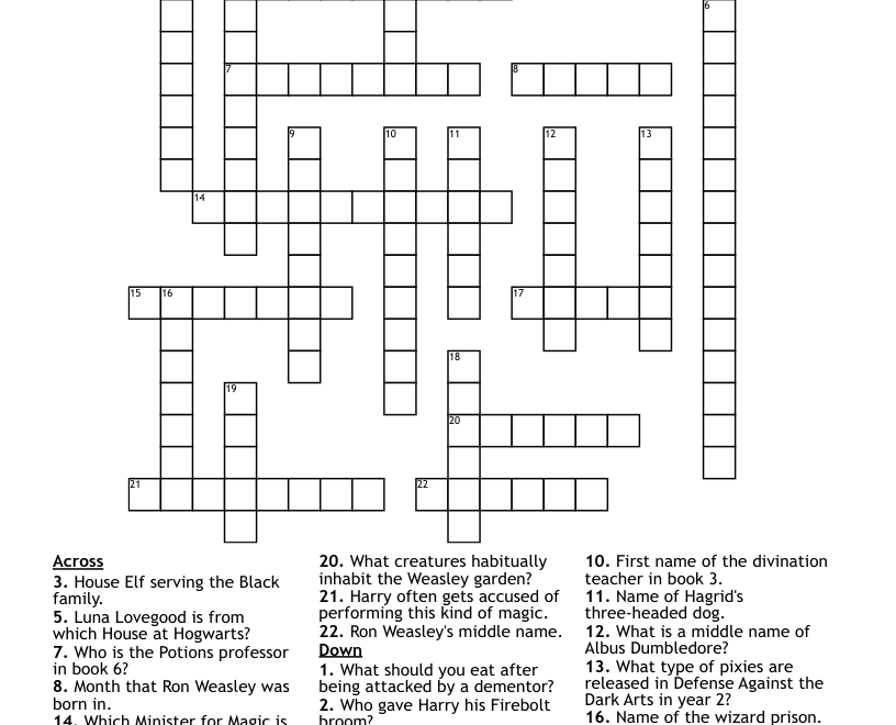 Harry Potter Book Trivia Crossword WordMint