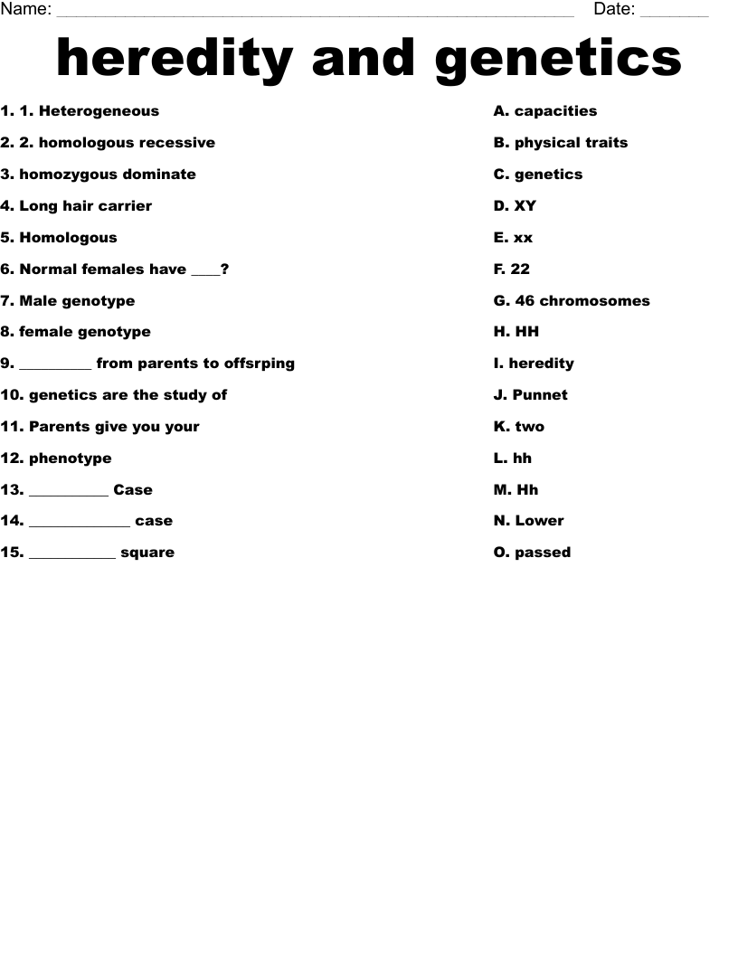Heredity And Genetics Worksheet WordMint