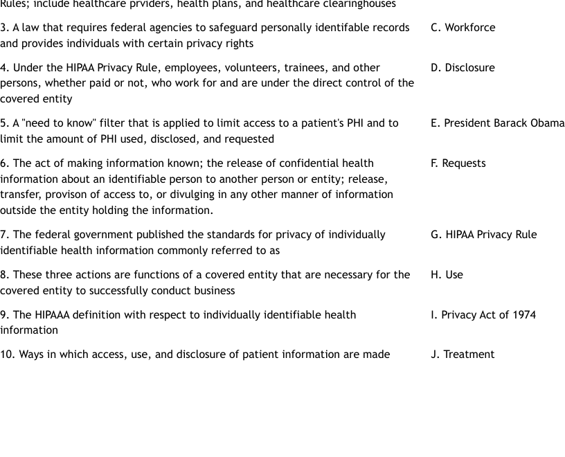 HIPAA Privacy Rule Triva Worksheet WordMint