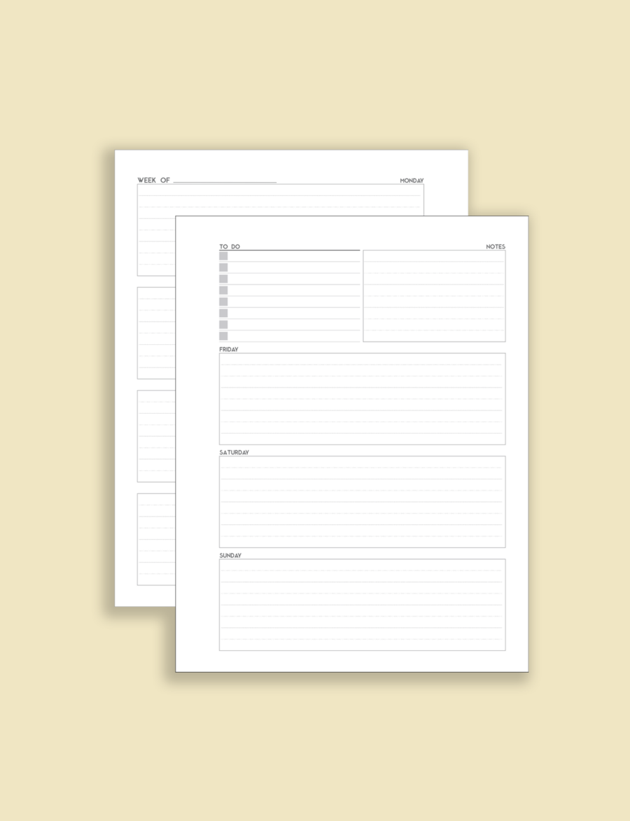 Horizontal Weekly Planner Printable