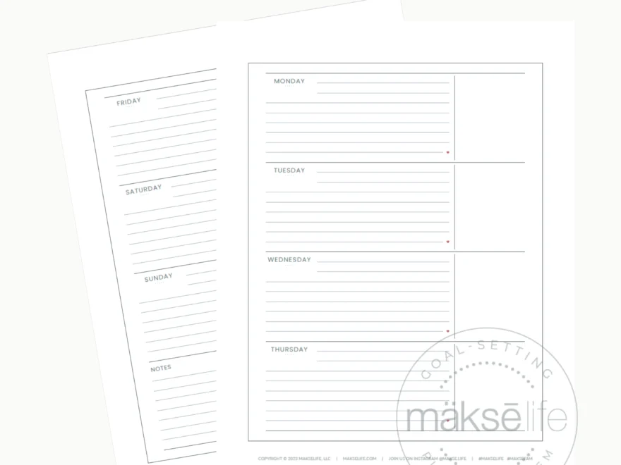 Horizontal Weekly Spread Free Printable MakseLife