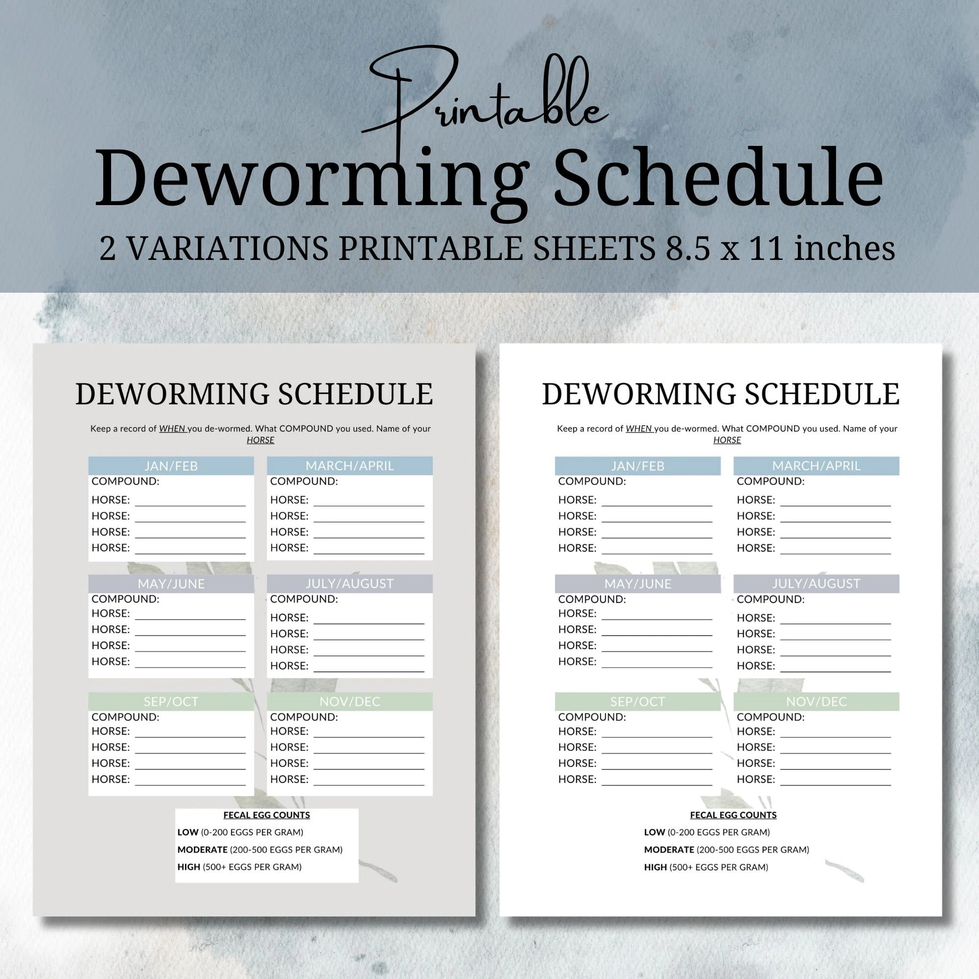 Horse Deworming Schedule Printable Horse Deworming Schedule Digital Download Get Yours Today Etsy
