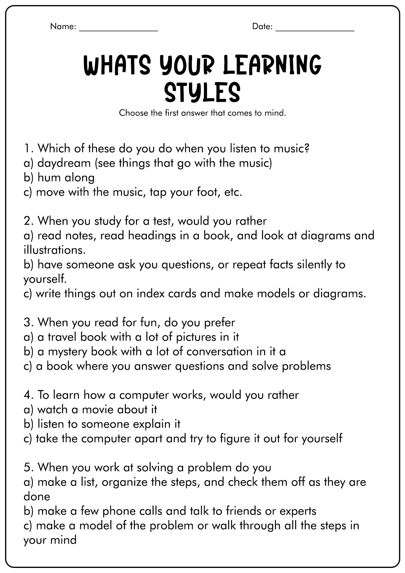 How To Create A Learning Style Quiz Worksheets Library How To Create A Learning Style Quiz Worksheets Library