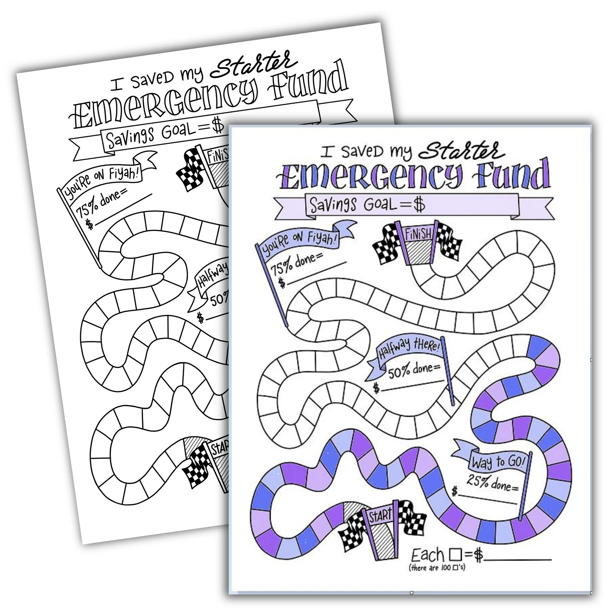 I Saved My Starter Emergency Fund Tracking Chart Debt Free Charts