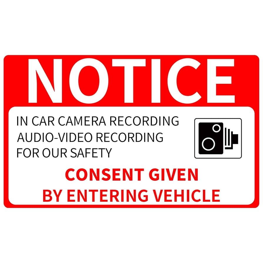 In Car Camera Recording Sign Double Sided 5 X 3 Audio Video Recording For Our Safety Consent Given By Entering Vehicle Window Stickers Decals For Uber Lyft 6 PCS Amazon sg Electronics