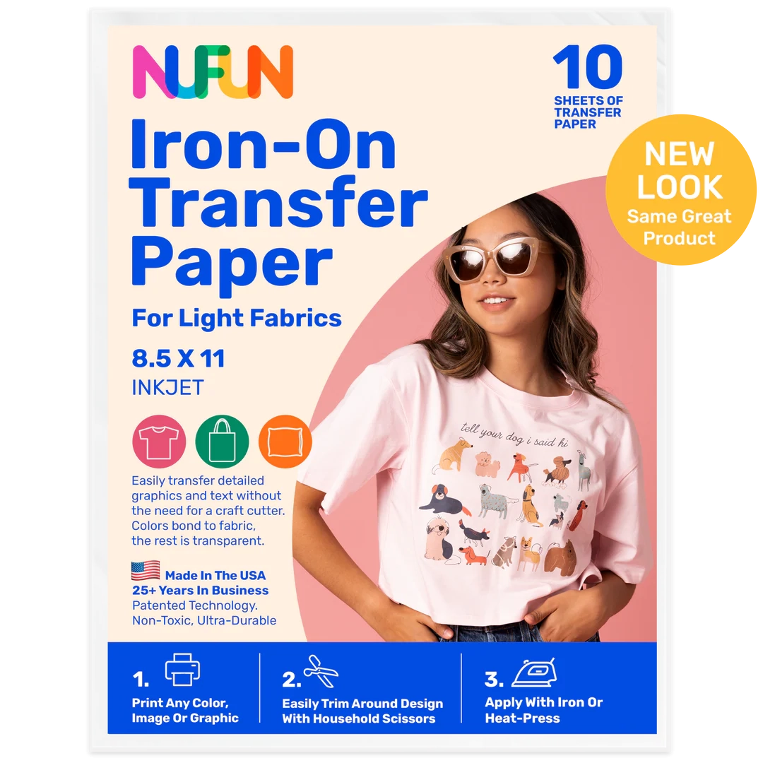 InkJet Printable Transfer Paper For Light Fabrics 8 5 x11 S421 NuFun Activities