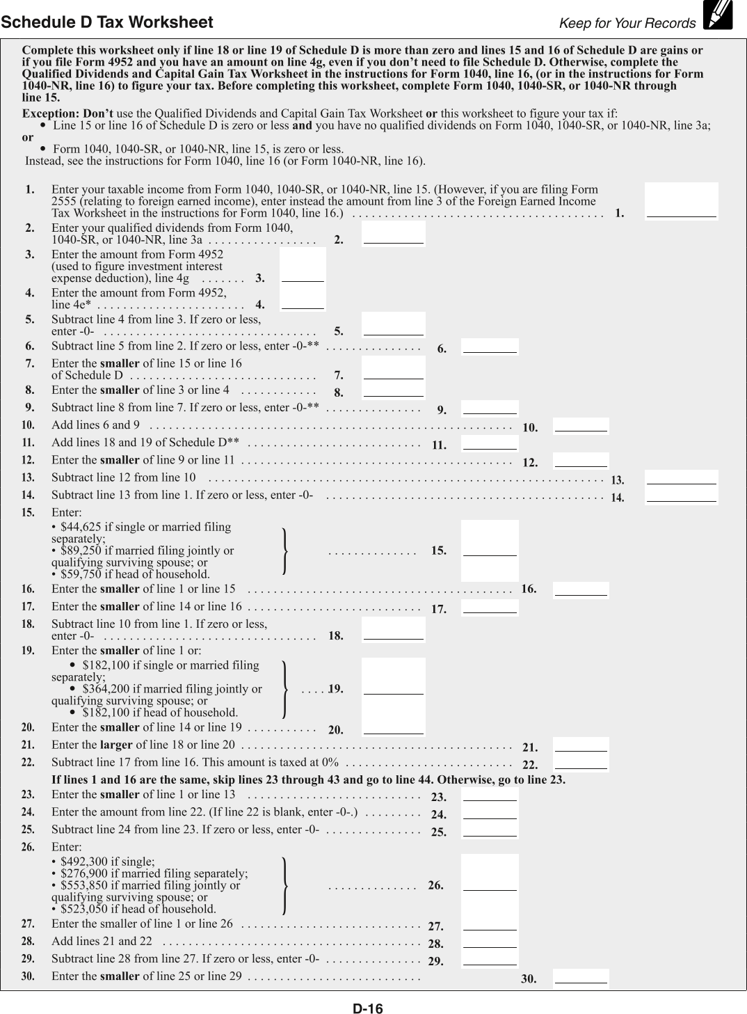 Form 1040 Schedule D Printable