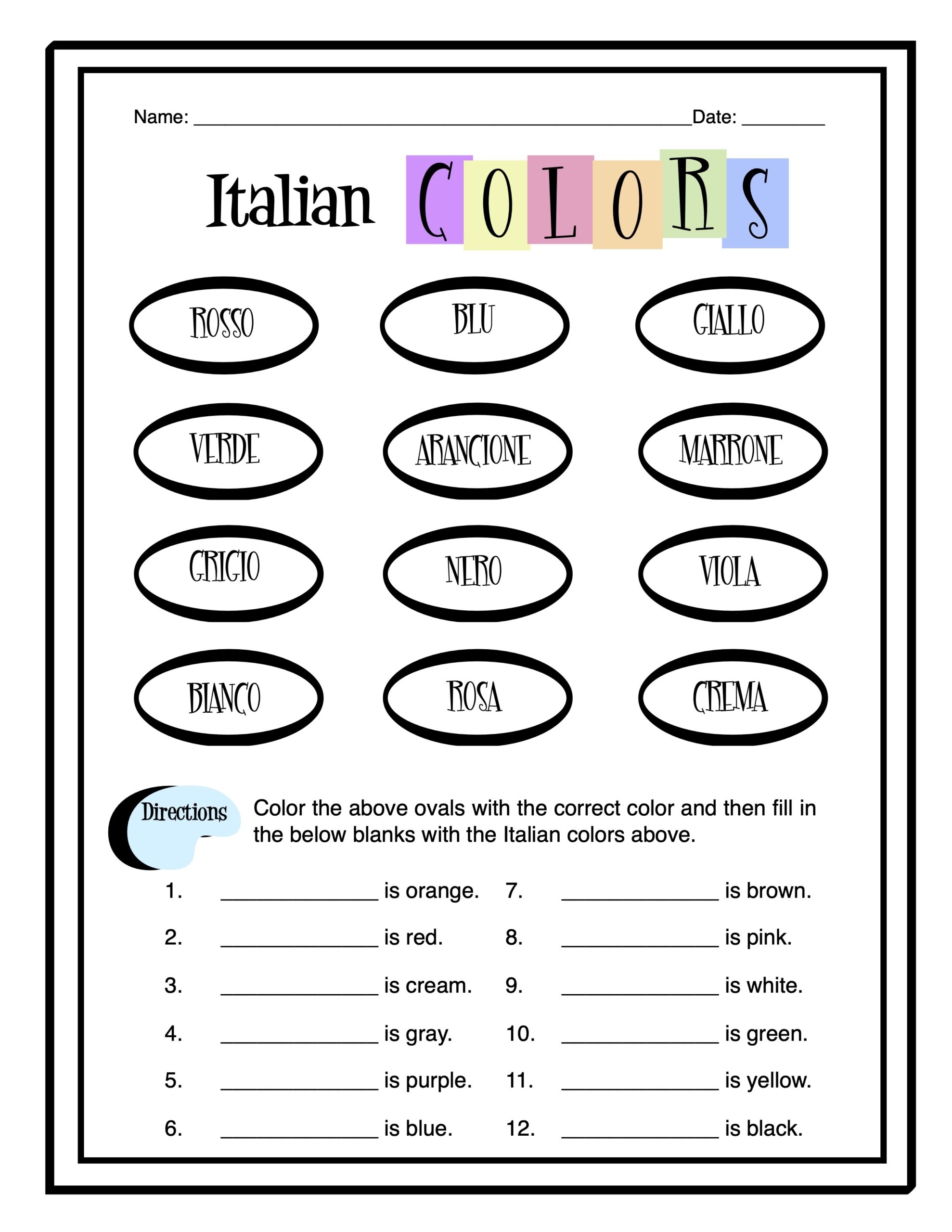 Italian Activity Sheet Free Printables Italian Activity Sheet Free Printables