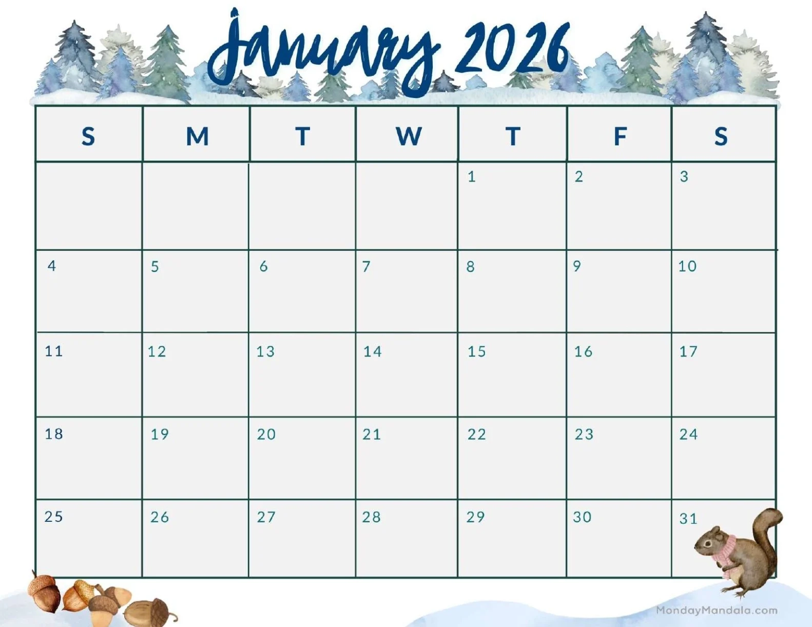 Monthly Planner January 2026 Printable Monthly Planner January 2026 Printable