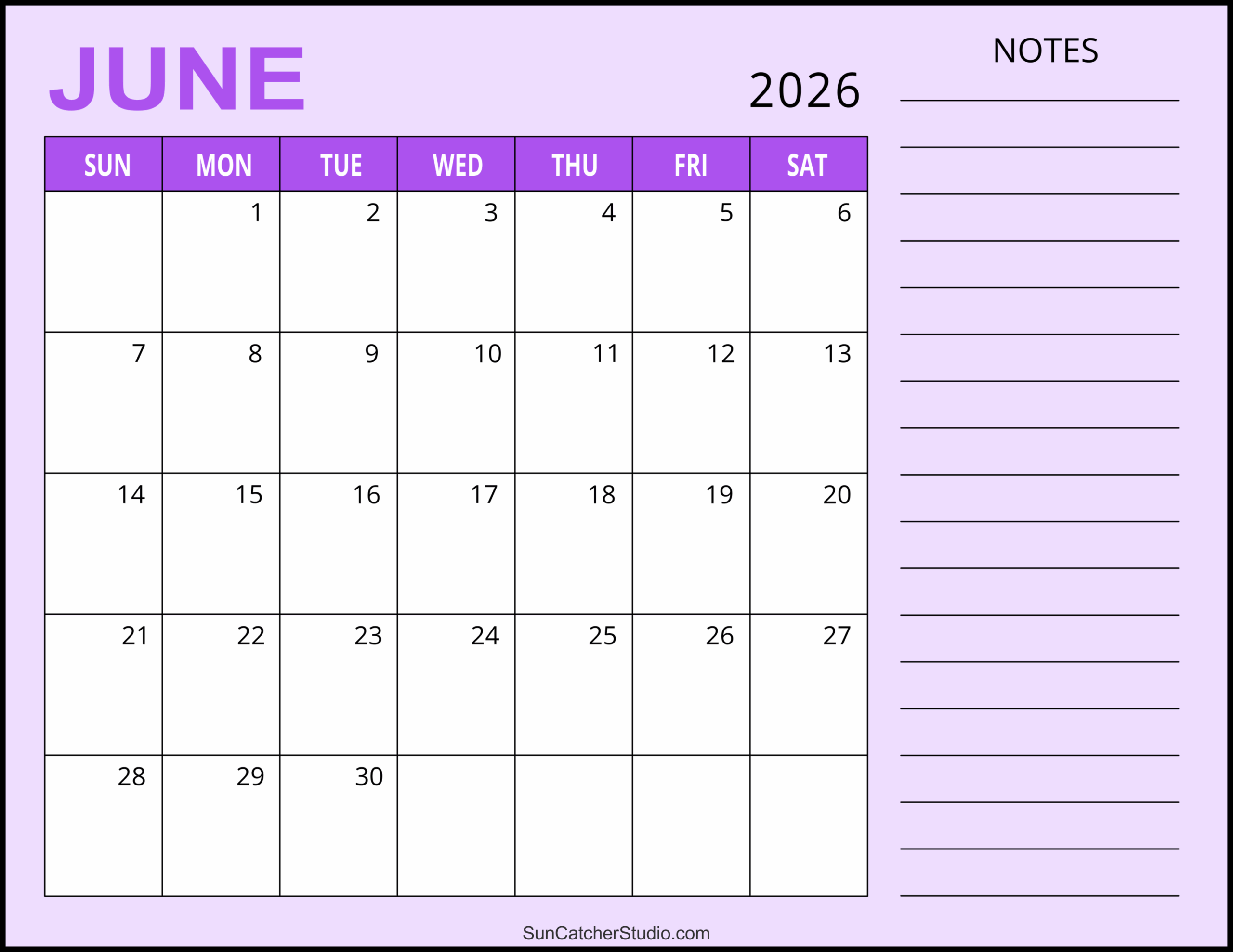 Planner Printable Calendar June 2026