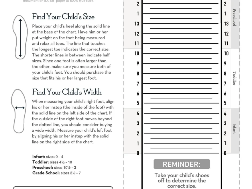Kids Foot Sizer Chart Toddler Child Shoe Size Determiner instant Download Etsy