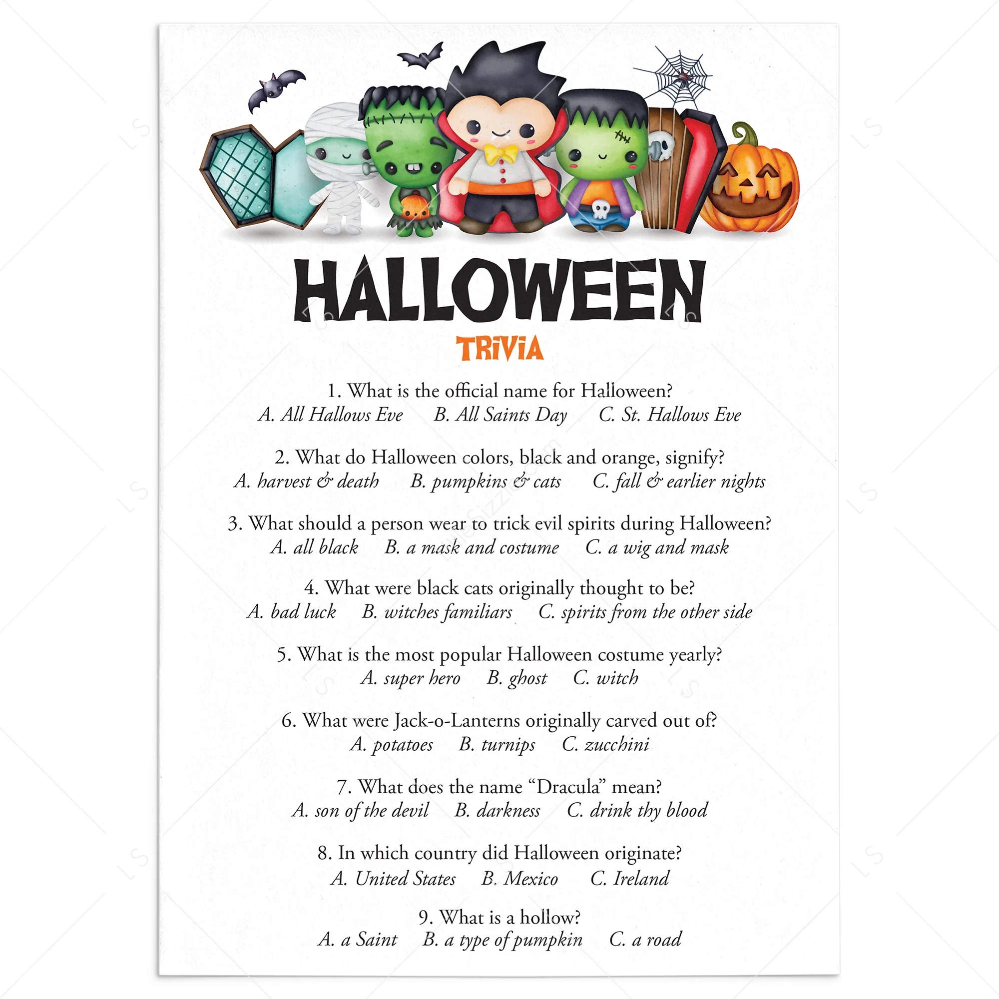 Kids Halloween Trivia Game With Answer Key Printable LittleSizzle Kids Halloween Trivia Game With Answer Key Printable LittleSizzle