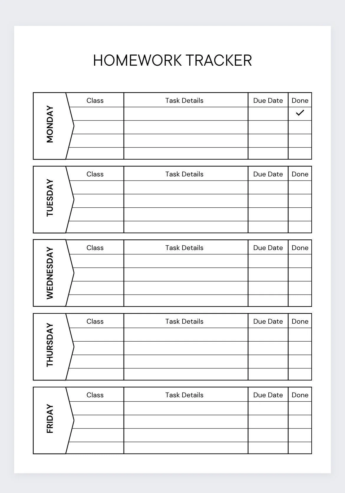 Printable Homework Planner For Children