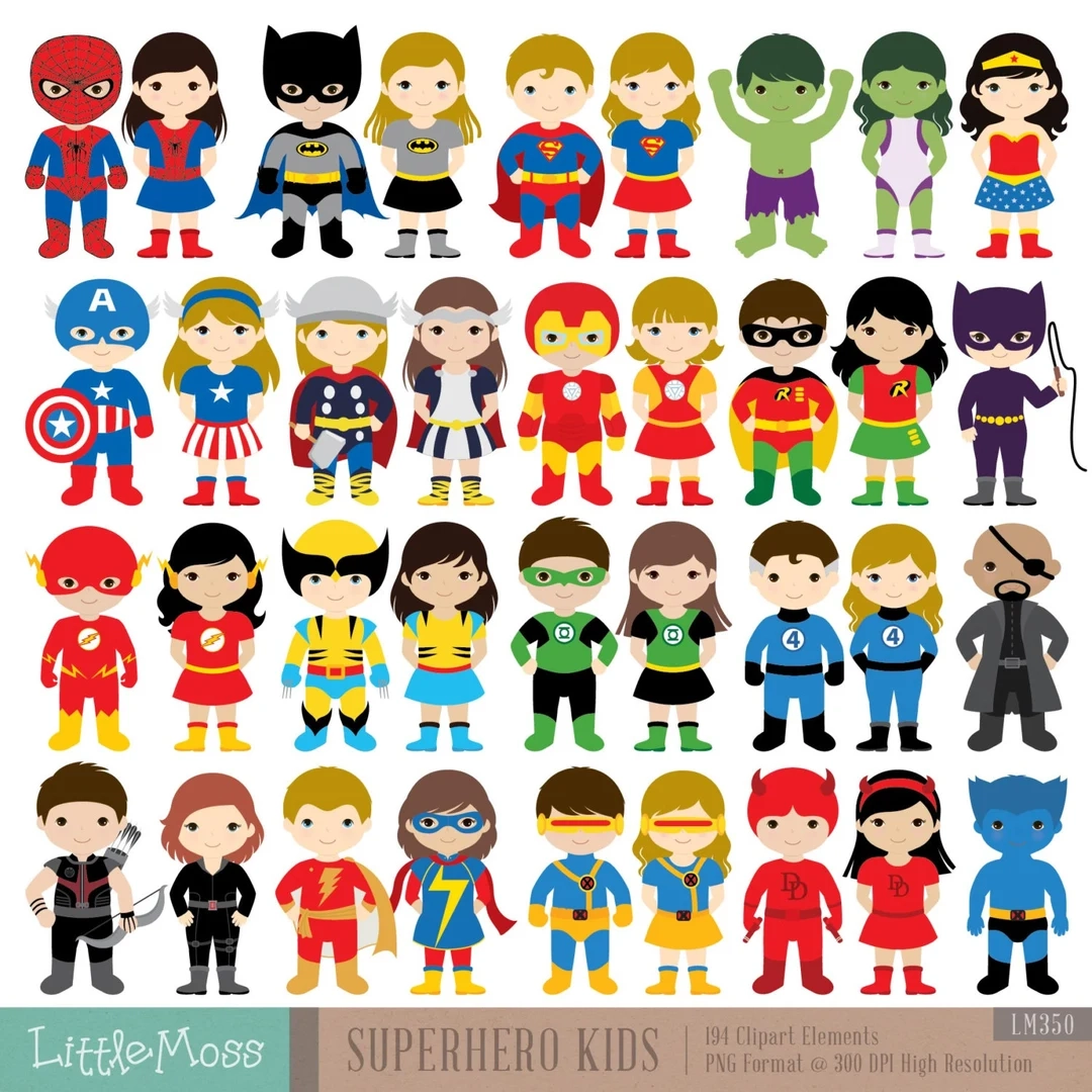 Kids Superhero Clipart 36 PNG Images digital Download Etsy