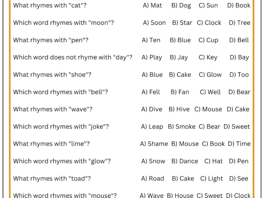 List Of Rhyming Words For Kids In English
