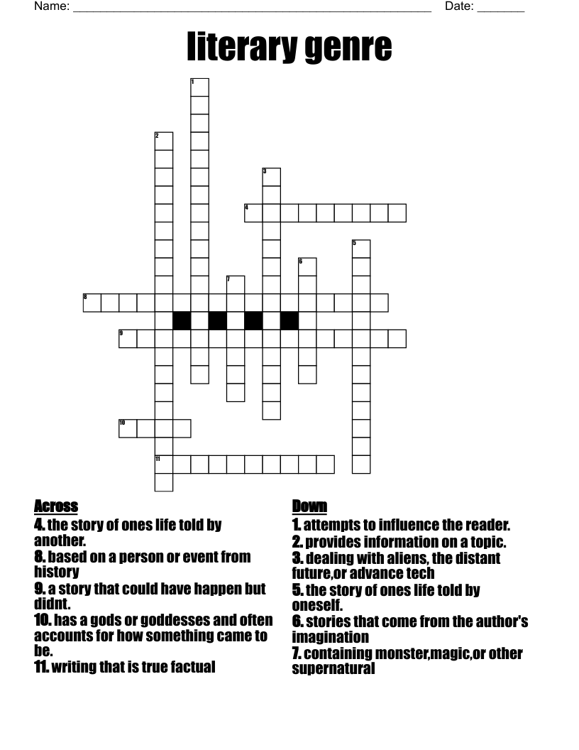 Literary Genres Worksheet WordMint