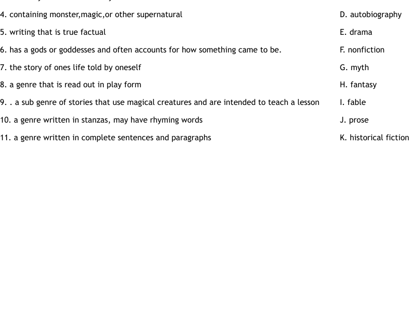 Literary Genres Worksheet WordMint