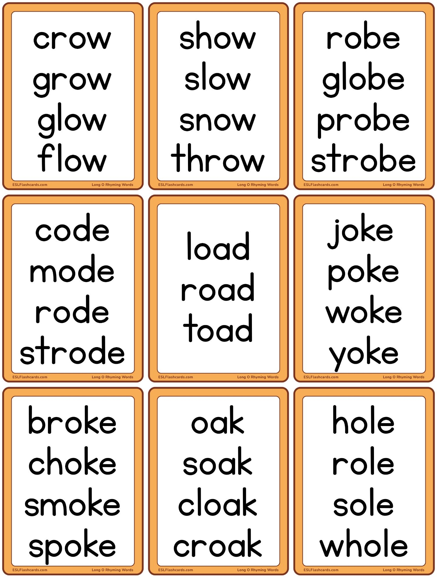 Long Vowel Rhyming Words ESL Flashcards
