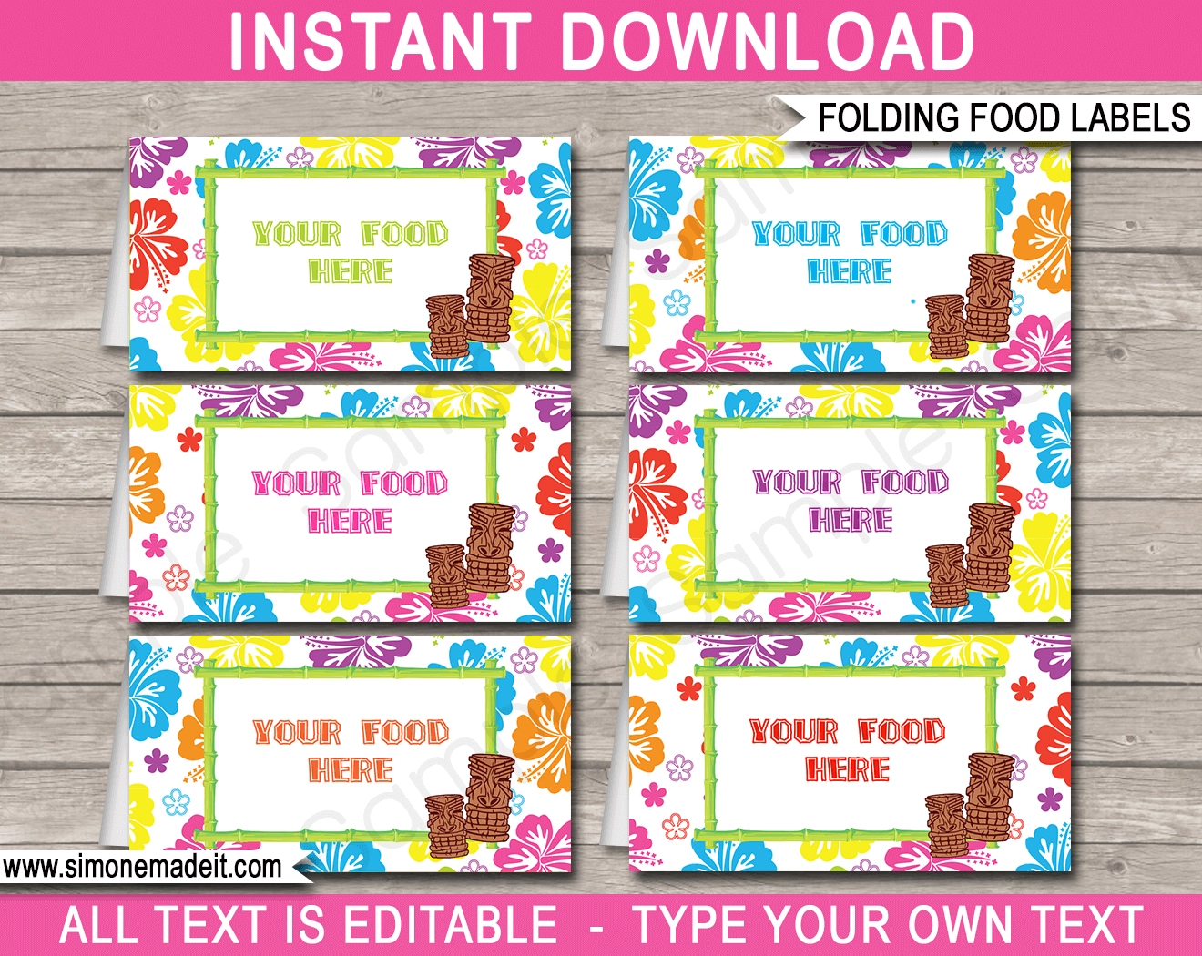 Luau Party Food Labels Template Printable Place Cards Birthday Party Luau Party Food Labels Template Printable Place Cards Birthday Party