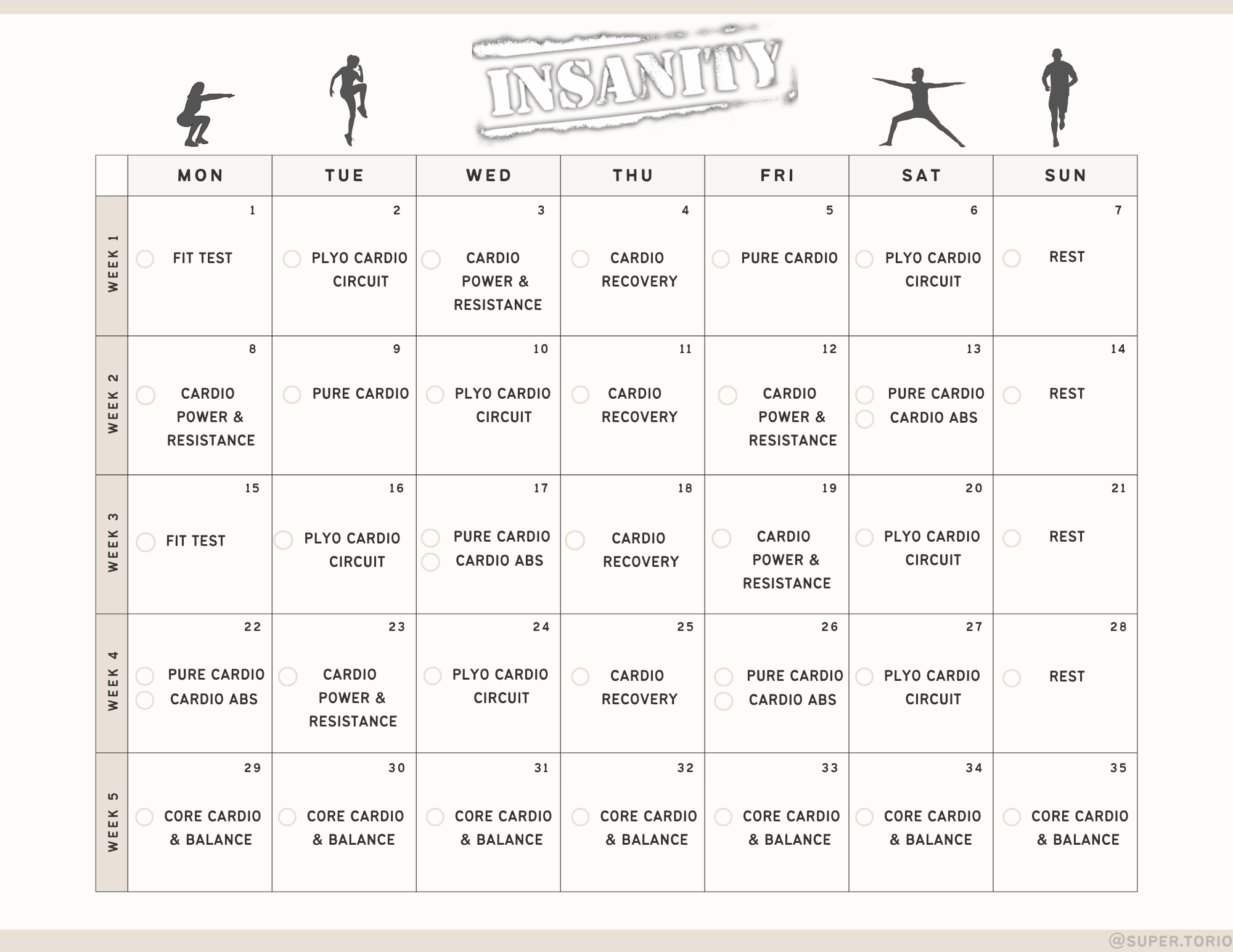 Insanity Workout Schedule Printable Insanity Workout Schedule Printable
