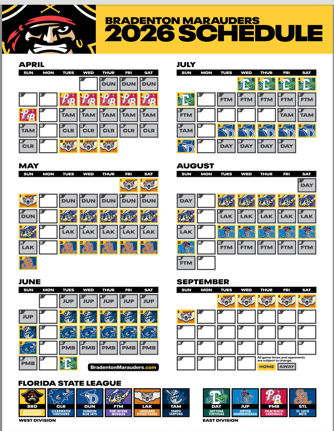 Pittsburgh Pirates Printable 2026 Schedule