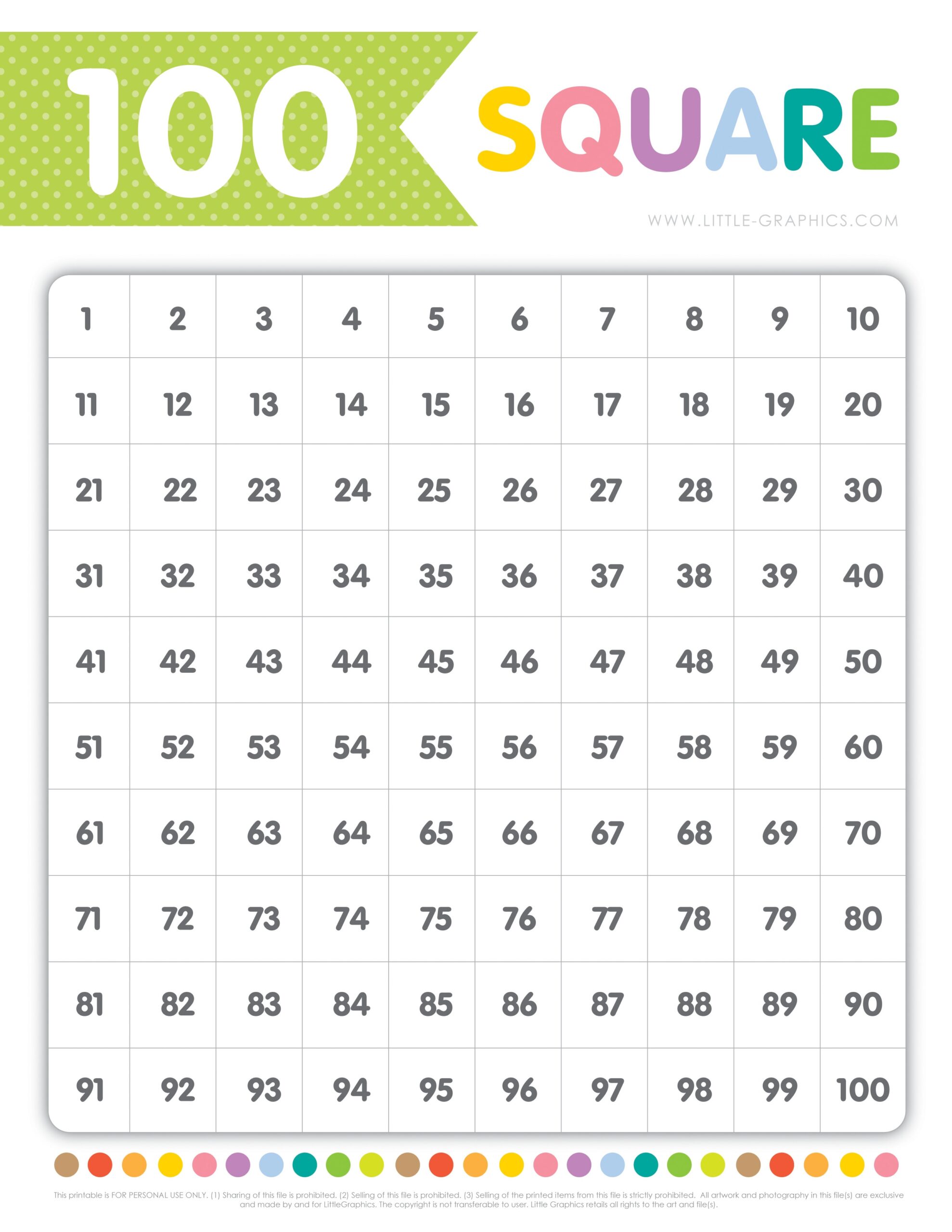 100 Printable Square Reward Chart
