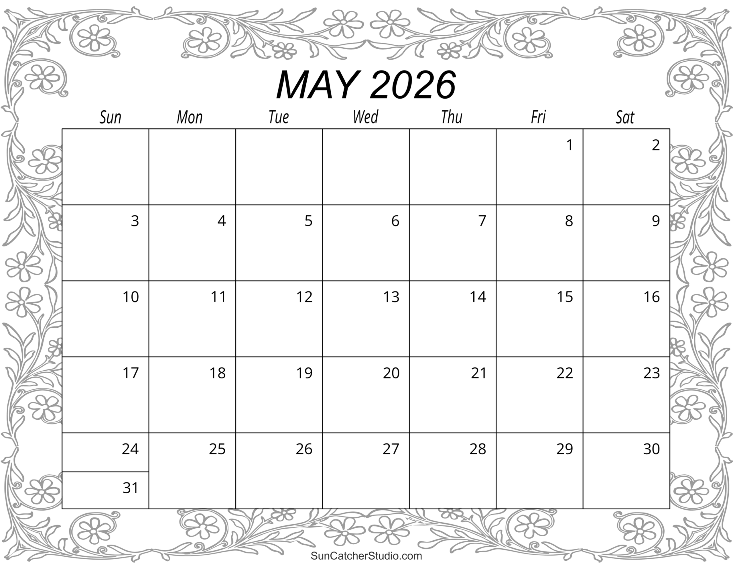 May 2026 Calendar Free Printable Free Printables Monograms Design Tools Patterns DIY Projects