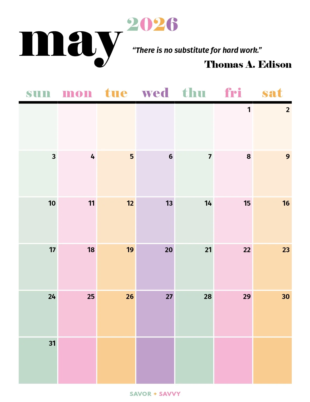 May 2026 Calendar Templates 14 Free Printables Savor Savvy