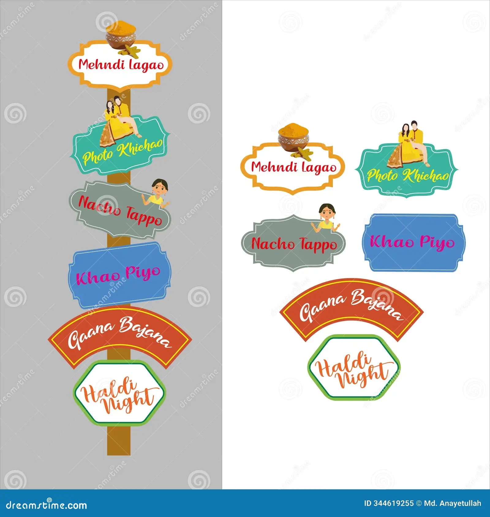 Mehndi Signs As Directional Welcome Signs Stock Vector Illustration Of Board Brand 344619255