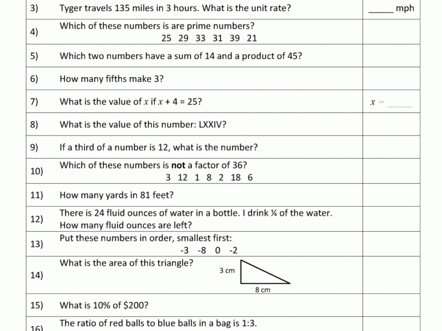 Mental Math 6th Grade