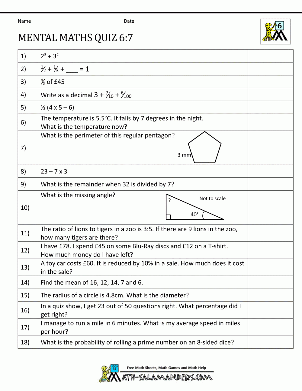Mental Maths Tests Year 6 Worksheets Mental Maths Tests Year 6 Worksheets
