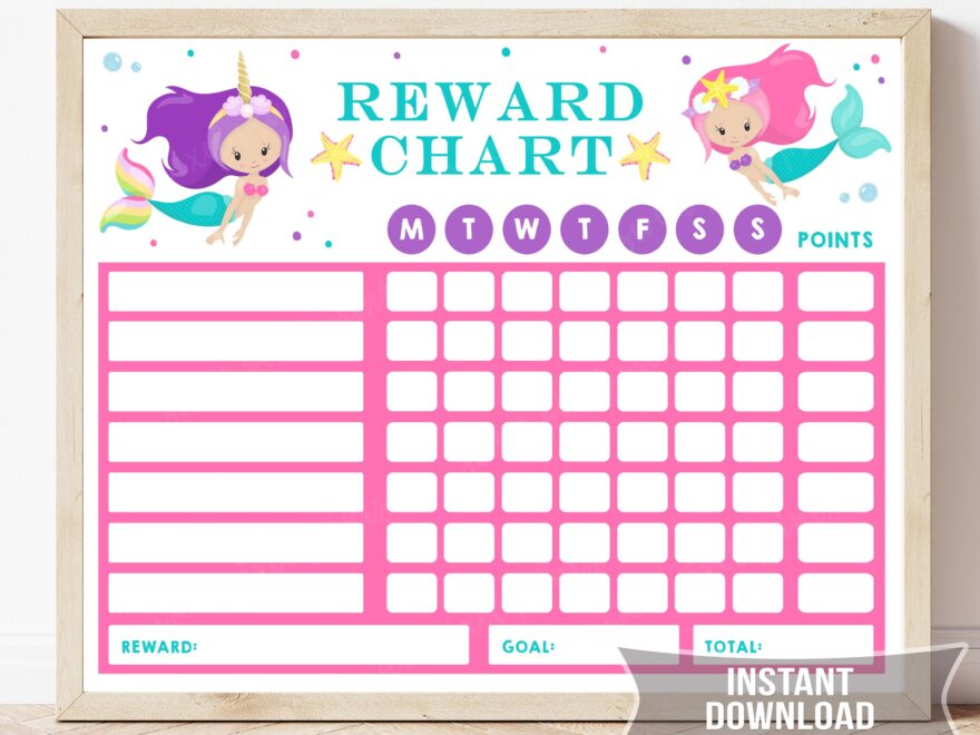 Mermaid Chore Chart For Kids Printable Reward Chart Motivation Tracker Instant Download Etsy