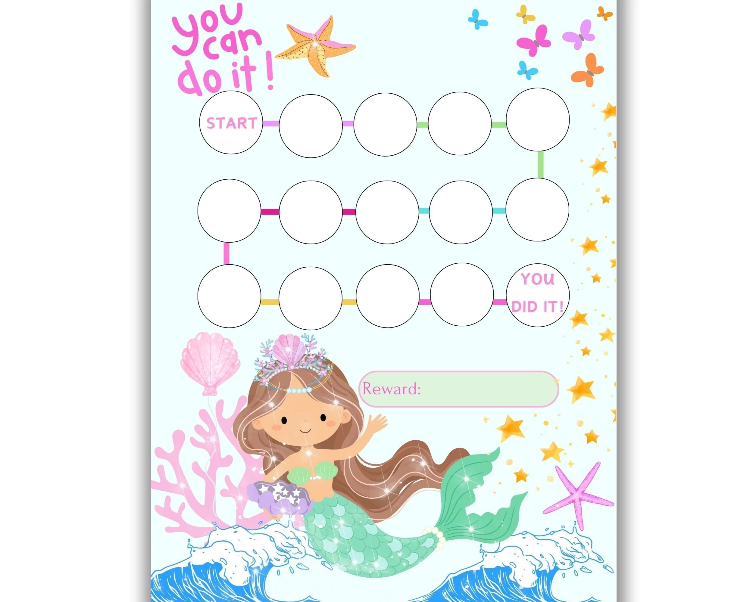 Mermaid Reward Chart For Kids Printable Potty Training Reading Behavior Tracker digital Download Etsy
