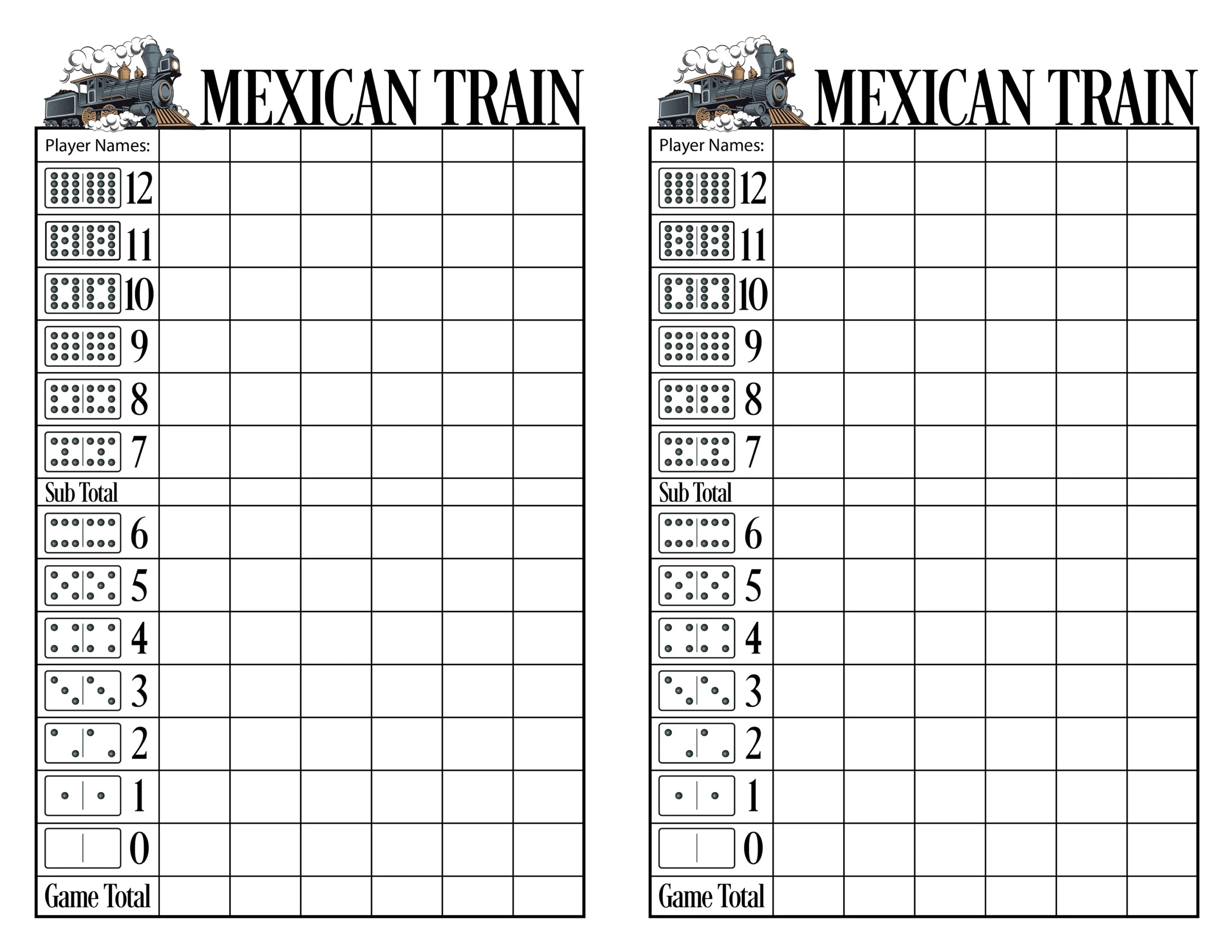 Mexican Train Score Sheets Printable Free Mexican Train Score Sheets Printable Free