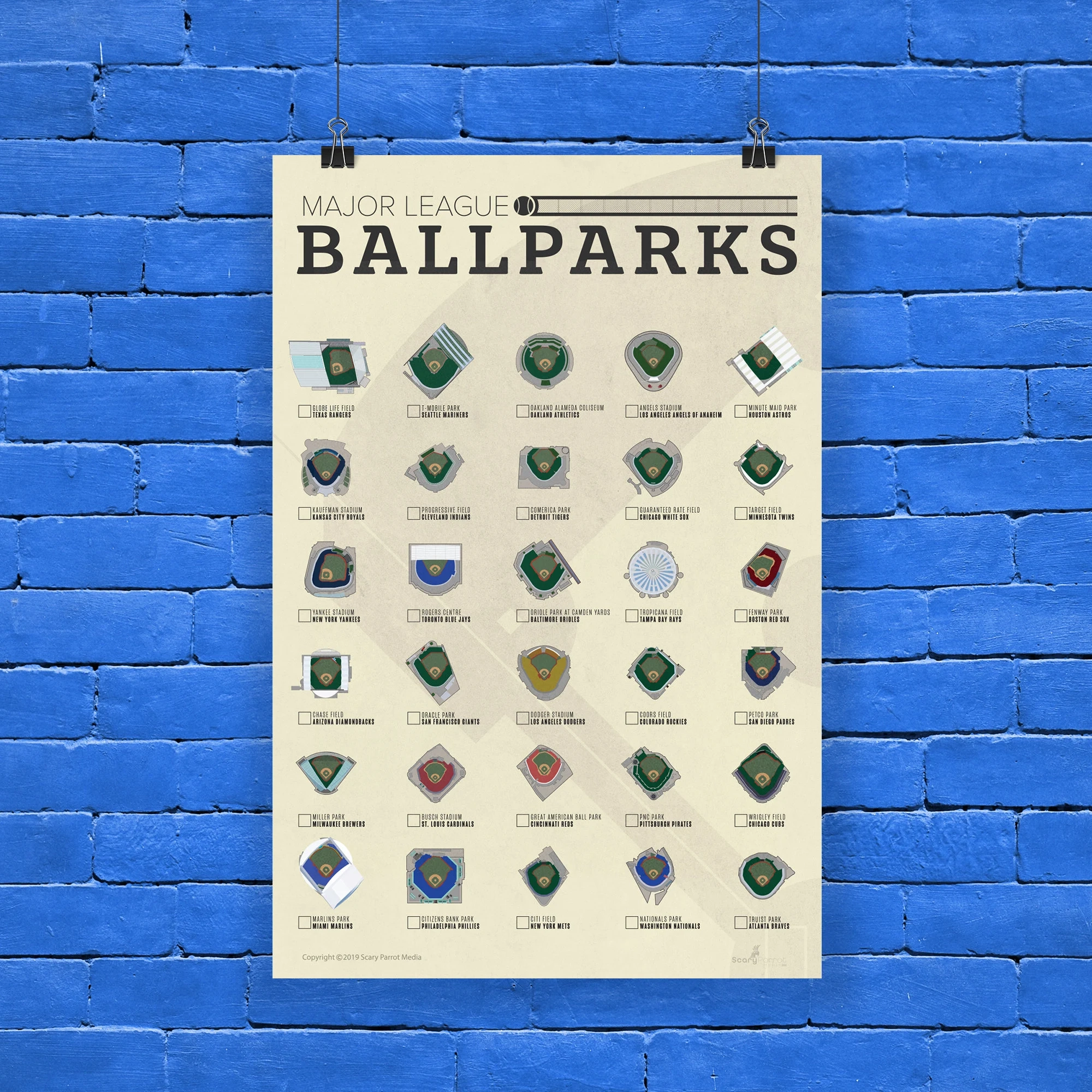 MLB Ballpark Checklist Poster Major League Baseball Stadiums Etsy