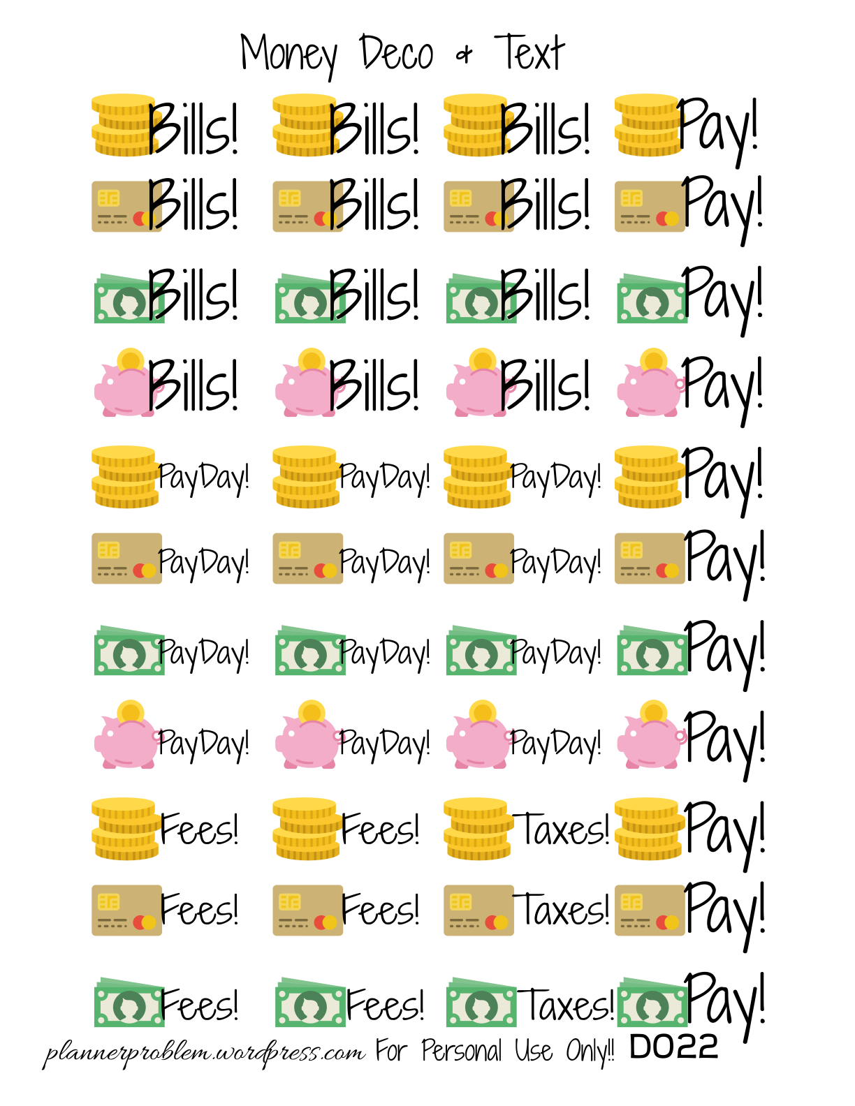 Money Deco Text Free Printable Planner Stickers PlannerProblem