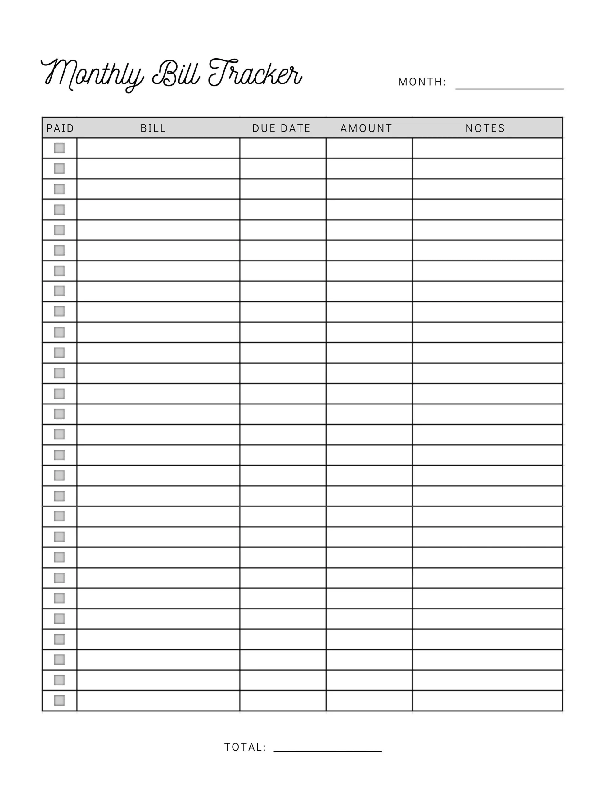 Printable List For Billing