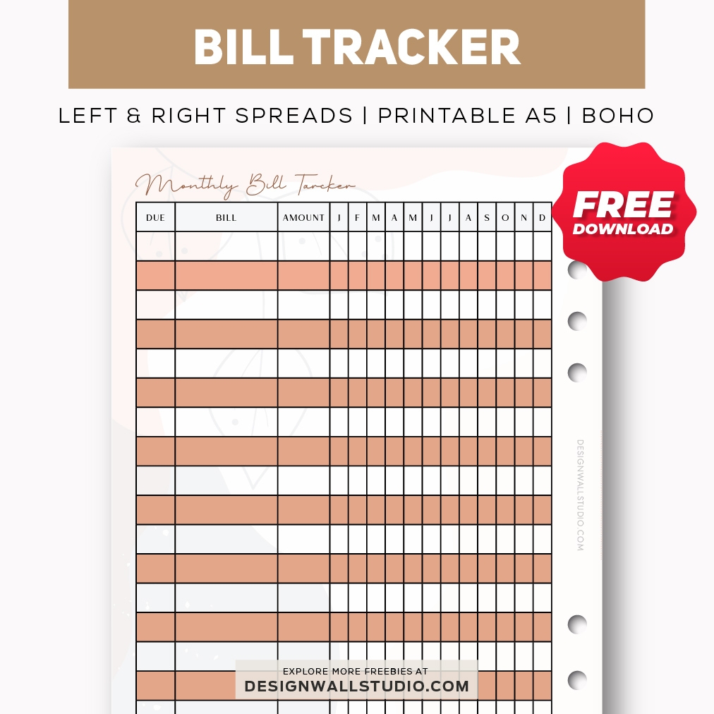 Free Printable Planner Insert Bill Tracker
