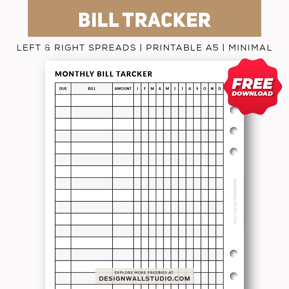 Monthly Bill Tracker Printable Insert A5 Free PDF Download Two Page Layout 2 Versions