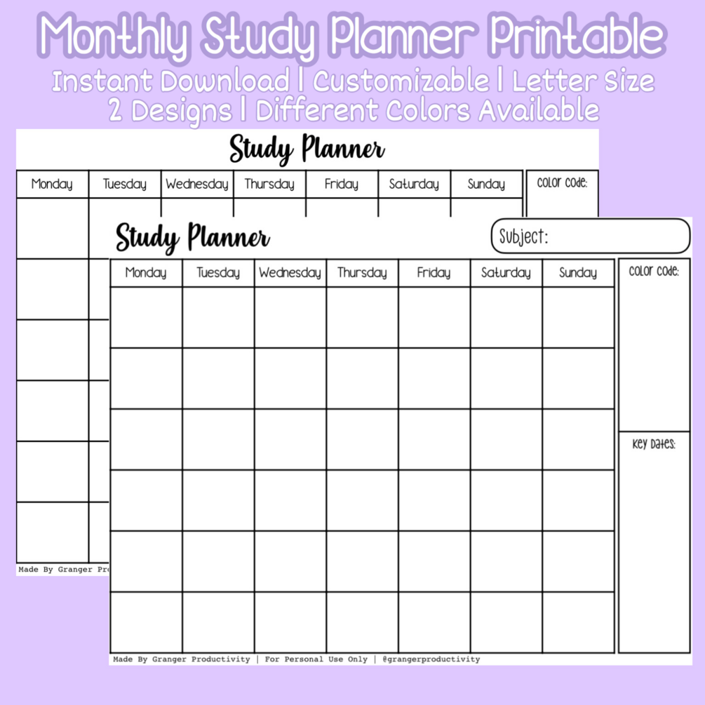 Monthly Study Planner Printable Academic Planner Student Planner Student Agenda College Planner Study Agenda Monthly Planner Board Exams Study Guide Bar Exam Medical Digital Notability Goodnotes Noteshelf Instant Download