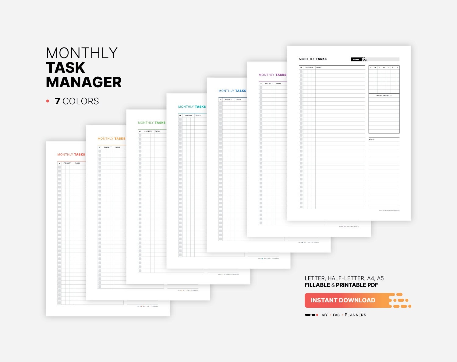 Monthly Task Manager Planner Printable To Do List Template Work From Home Productivity Chore Chart For Adults Tracker Fillable PDF Etsy