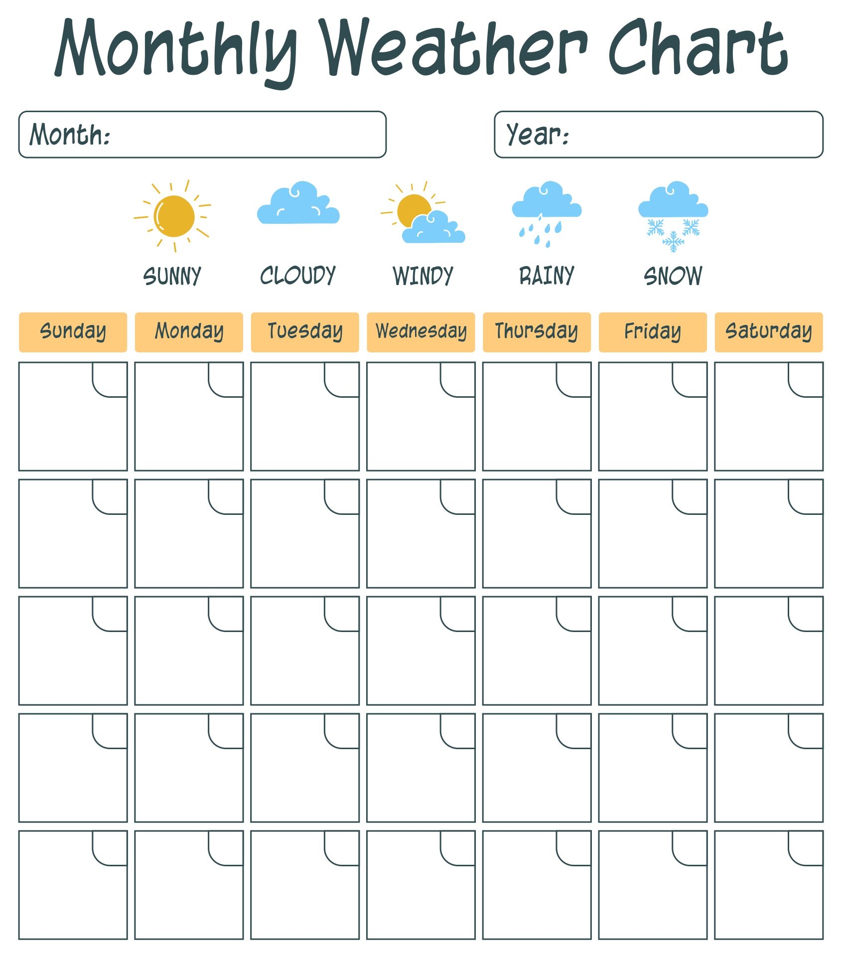 Printable Weather Chart By Month Printable Weather Chart By Month
