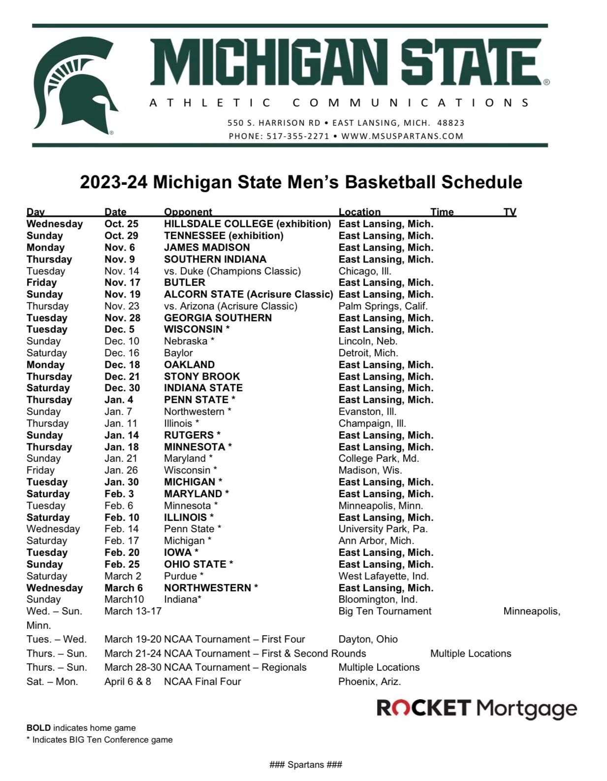 MSU And Michigan Release Men s Basketball Schedules