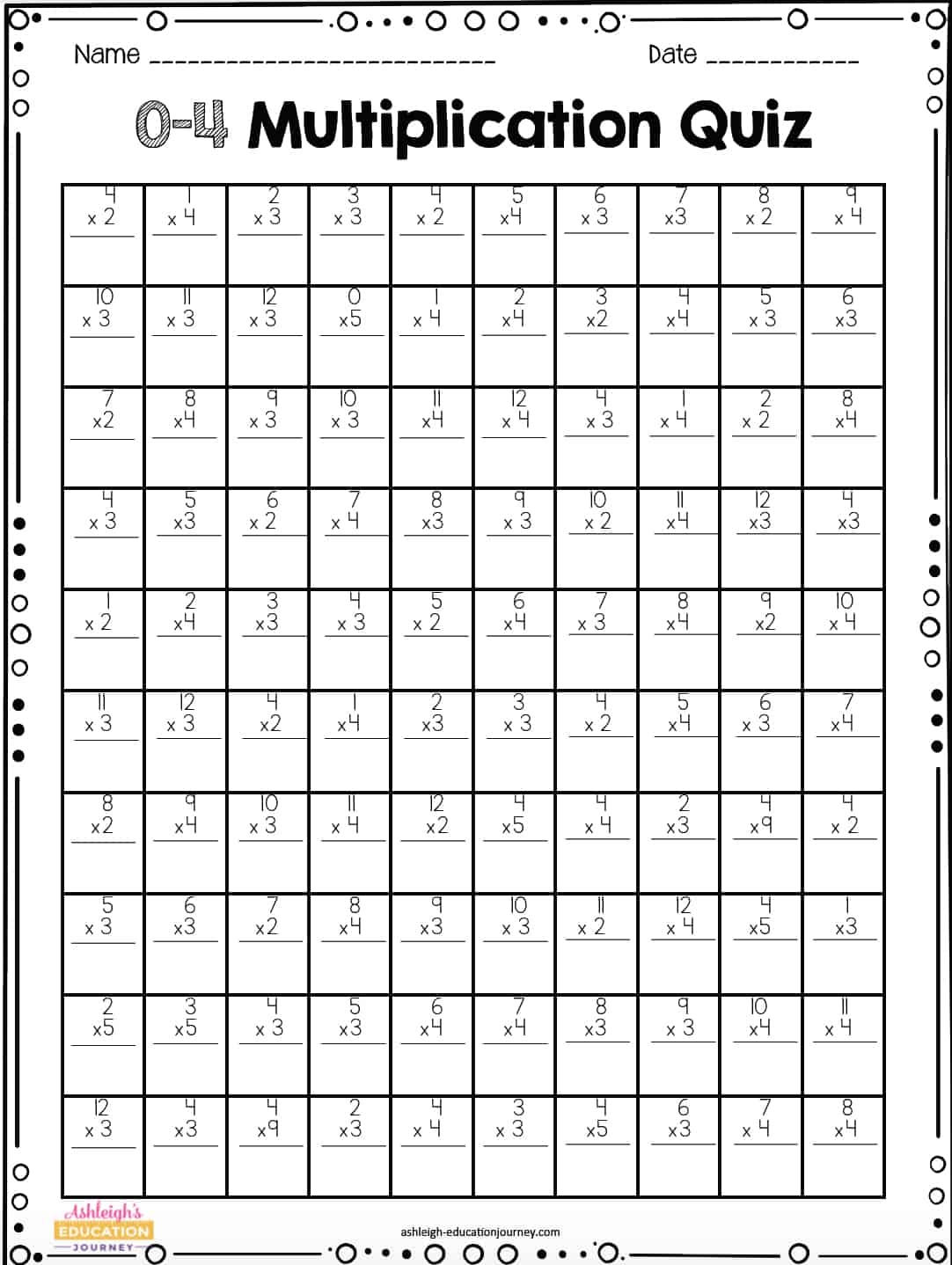 Timd Math Quiz Printable