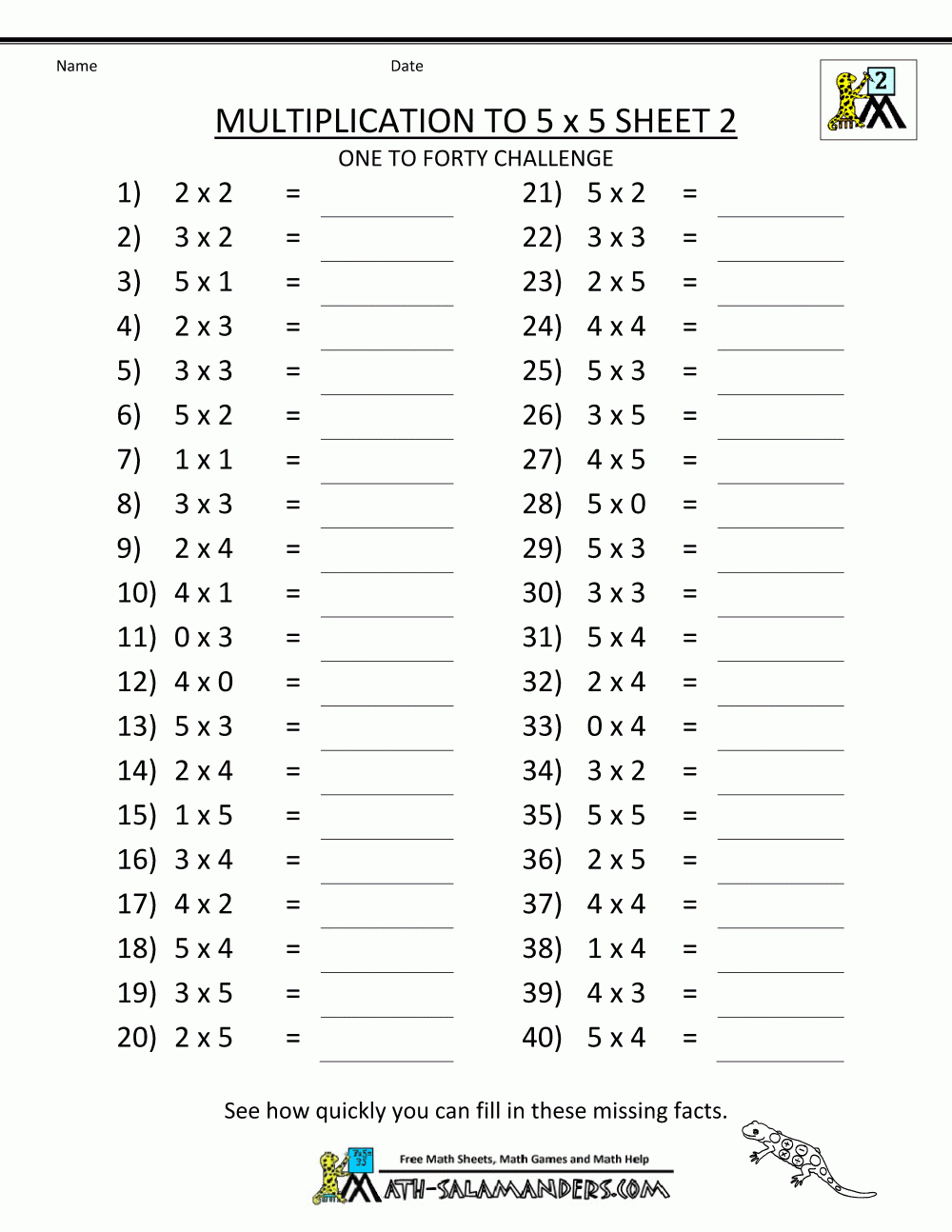 Math Fact Quizzes Printable Math Fact Quizzes Printable