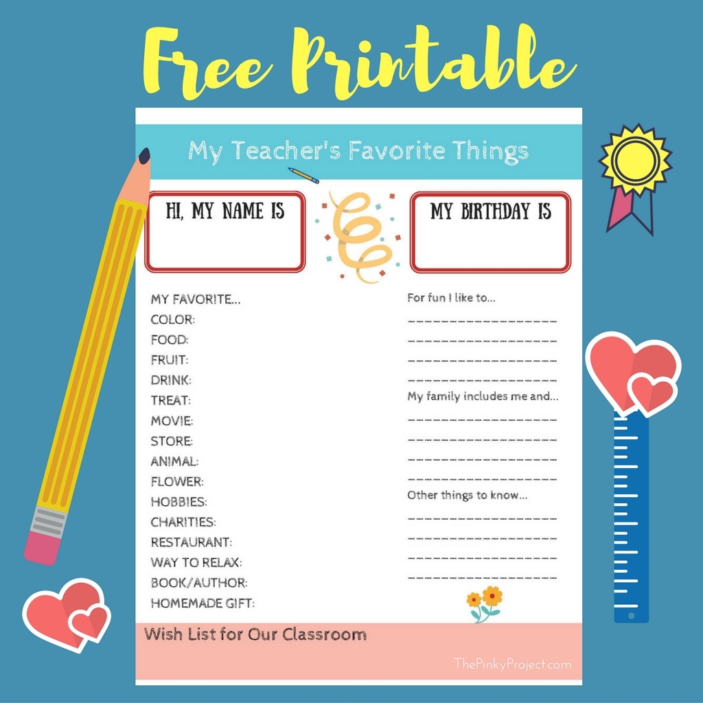 Teacher Favorite Things List Free Printable Teacher Favorite Things List Free Printable