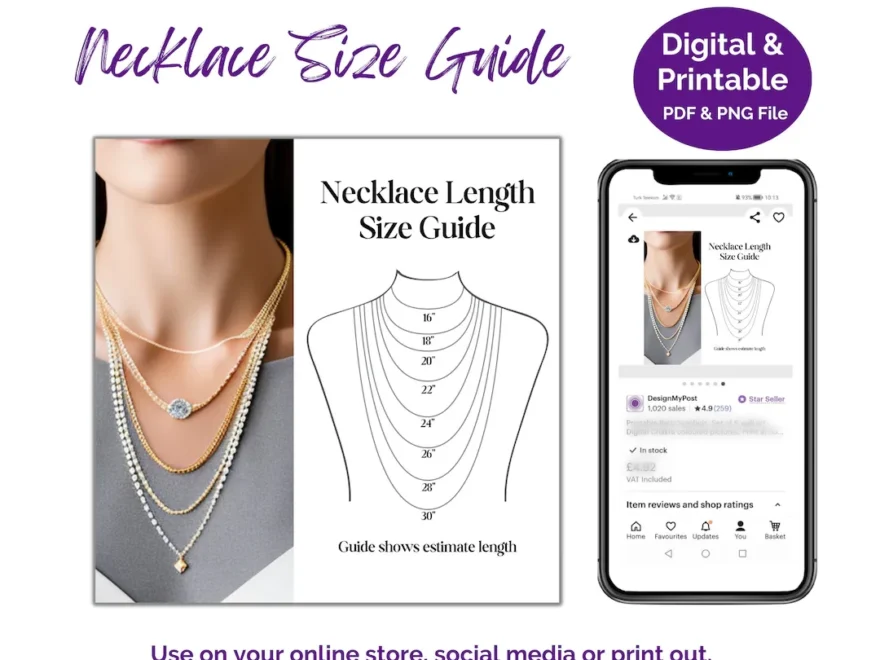 Necklace Length Guide Printable Jewelry Shop Template PDF PNG Etsy