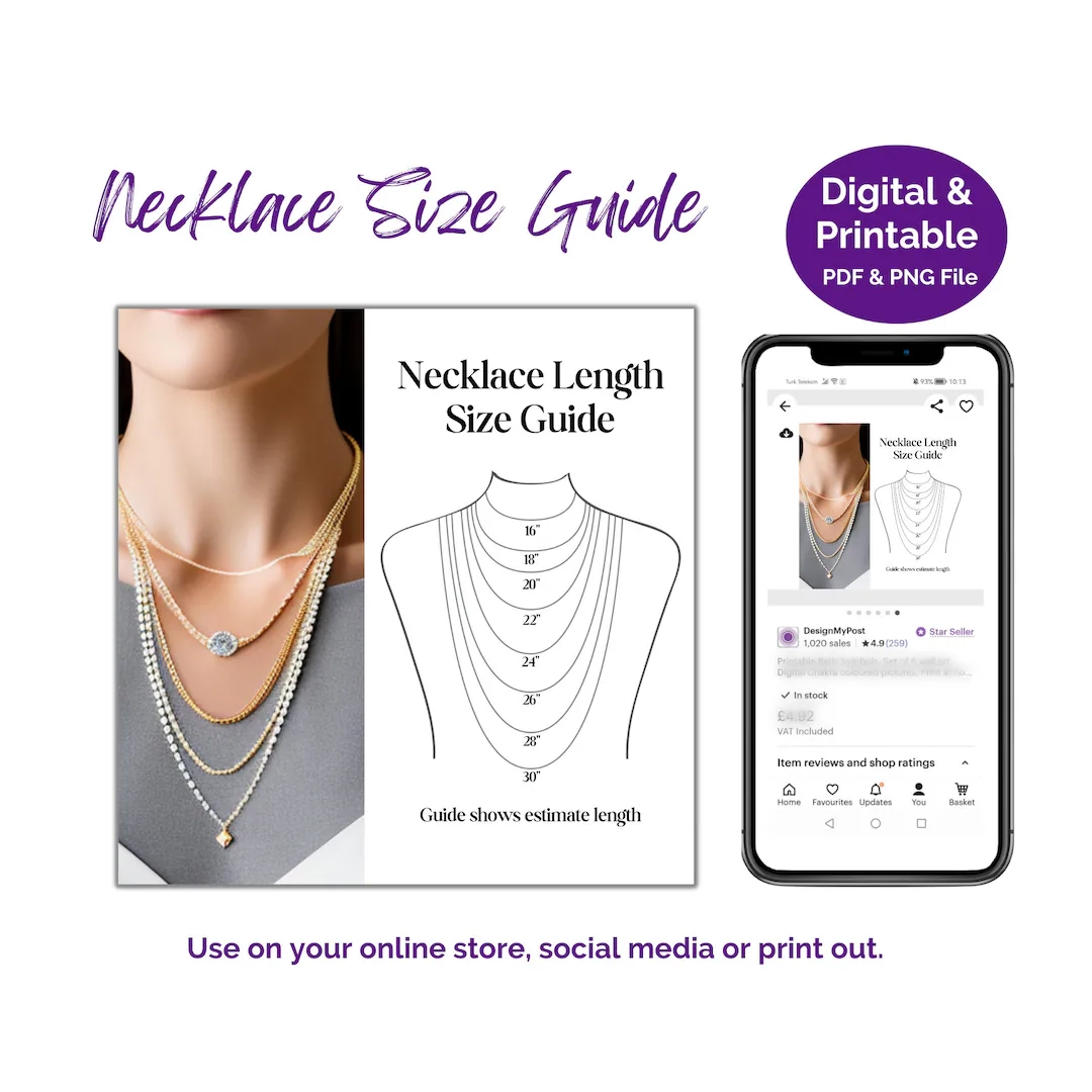 Necklace Length Guide Printable Jewelry Shop Template PDF PNG Etsy
