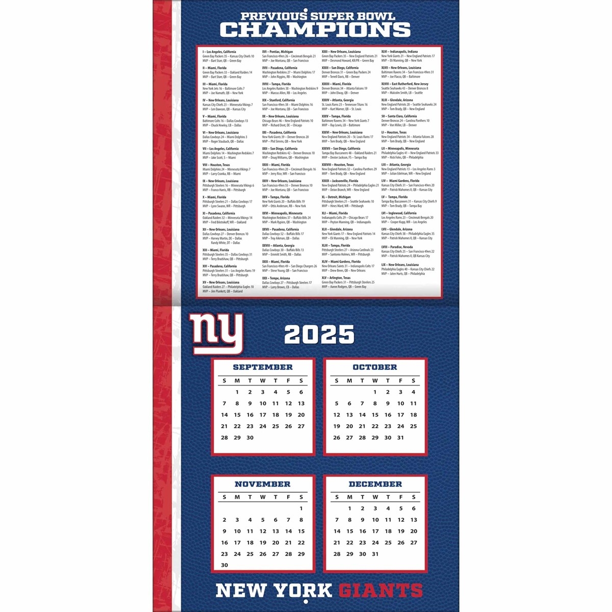 New York Giants NFL Calendar 2026